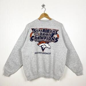 Super Bowl Nfl Denver Broncos Crewneck Sweatshirt Print Logo Grey Color